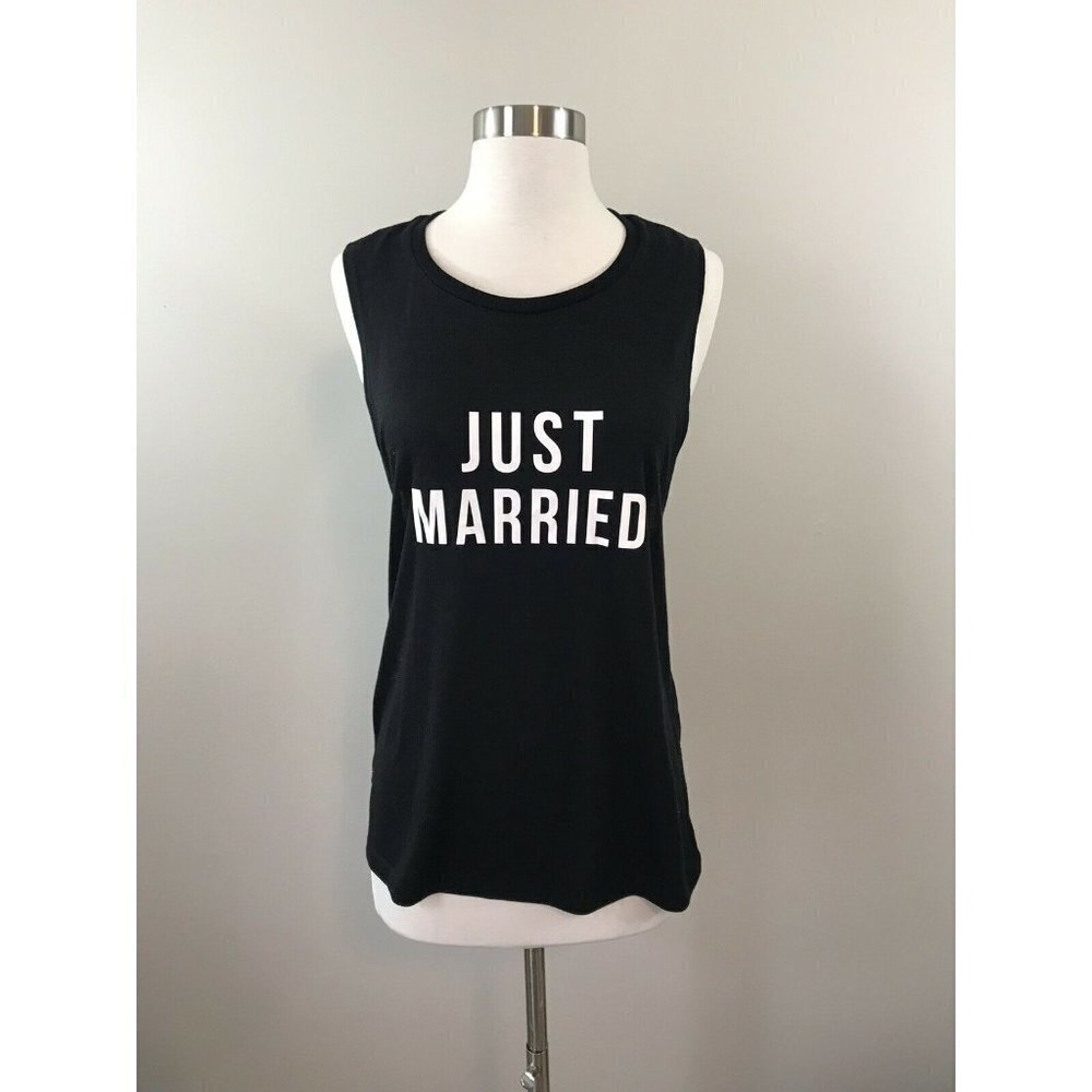 Bella Canvas Just Married Black Womens Muscle Tank White Vinyl Sleeveless Medium